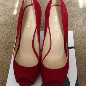Nine West Camya Red Peeptoe Suede Pumps